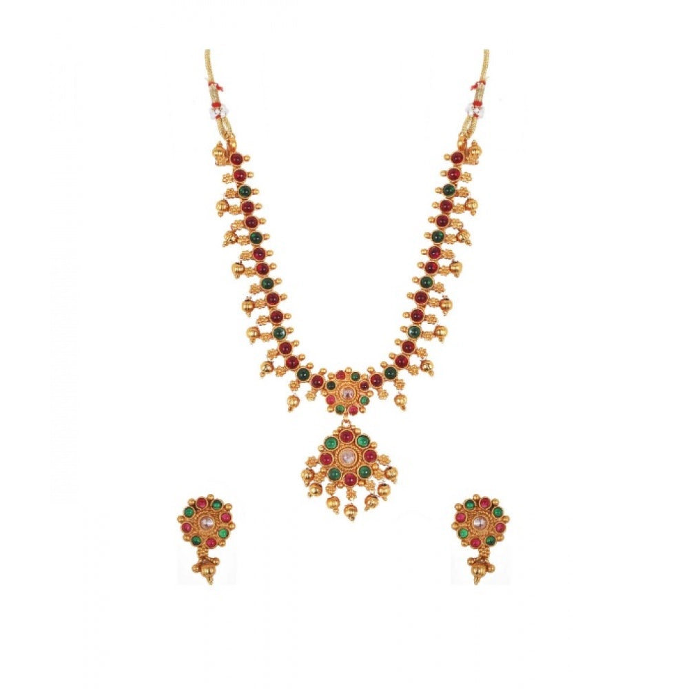 Snuggle Lifestyle Co. Women's Elegent Brass Kempu Chain Jewellery Set (Multi Color, Free Size)
