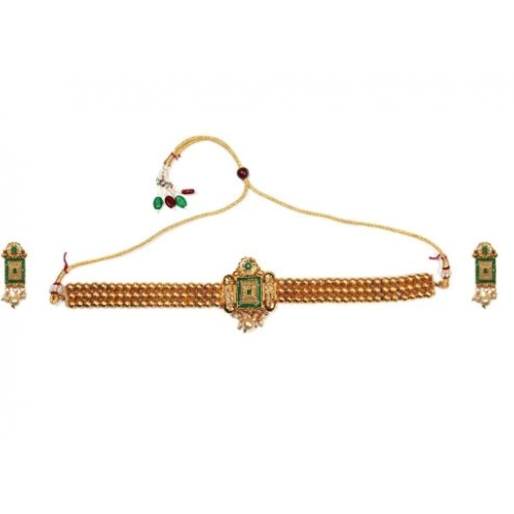 Snuggle Lifestyle Co. Women's Elegent And Modern Gold Plated Chowker Set (Green, Free Size)