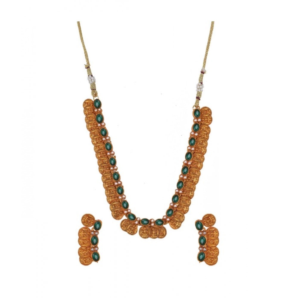 Snuggle Lifestyle Co. Women's Elegent Laxmi Coin Shape Jewellery Chowker Set (Green, Free Size)