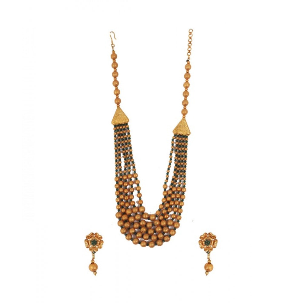 Snuggle Lifestyle Co. Women's Ethnic Five Layer Brass Mala With Crystal For Women And Girls (Green, Free Size)
