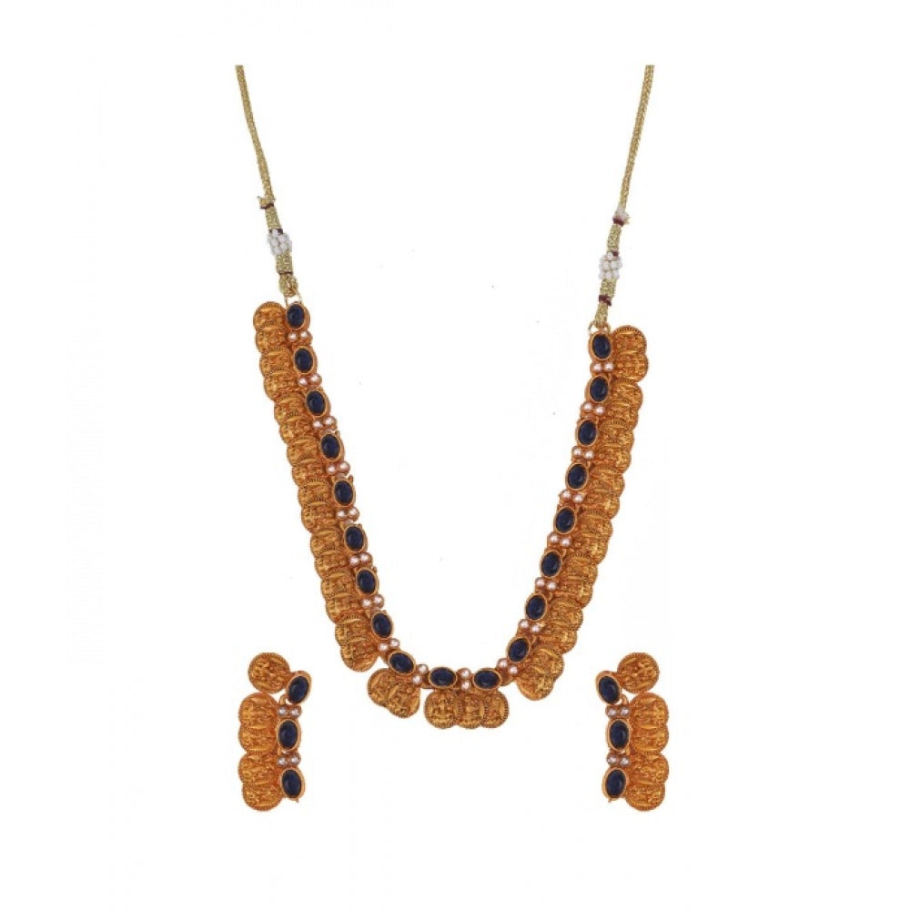 Snuggle Lifestyle Co. Women's Elegent Laxmi Coin Shape Jewellery Chowker Set (Blue, Free Size)