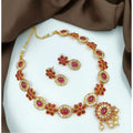 Snuggle Lifestyle Co. Women's Gold Plated Traditional Necklace and Earrings Set (Red, Free Size)