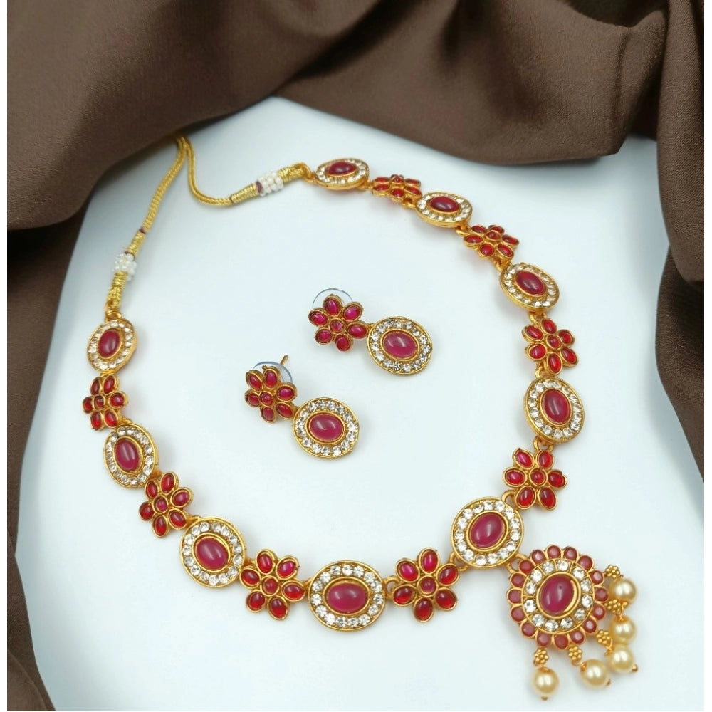 Snuggle Lifestyle Co. Women's Gold Plated Traditional Necklace and Earrings Set (Red, Free Size)