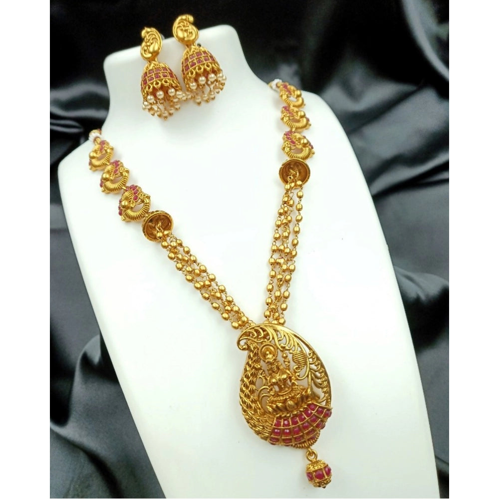 Snuggle Lifestyle Co. Women's Gold Plated Necklace and Earrings Set with Antique Finish (Red, Free Size)