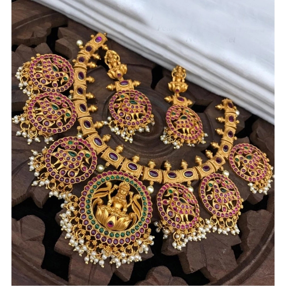 Snuggle Lifestyle Co. Women's Goddess Glamour Gold Plated Temple Necklace and Jhumka Set (Multi Color, Free Size)