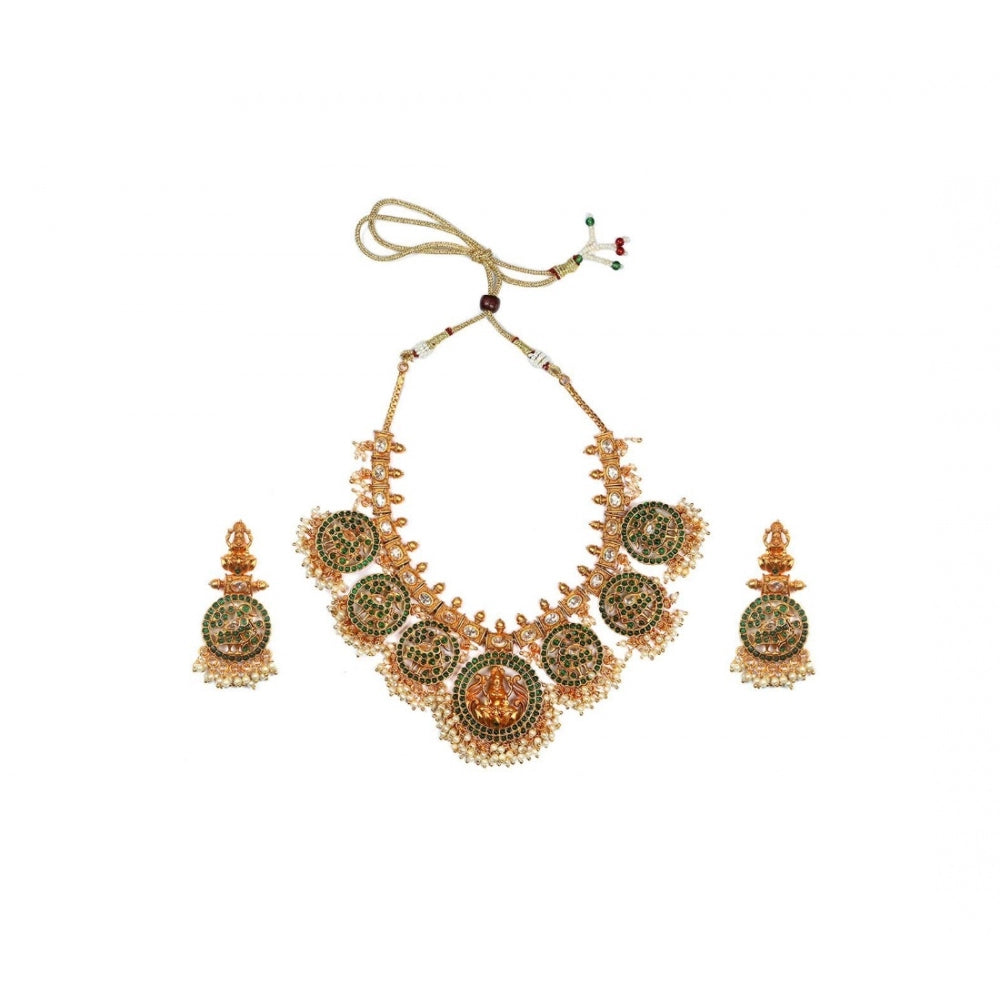 Snuggle Lifestyle Co. Women's Goddess Glamour Gold Plated Temple Necklace and Jhumka Set (Green, Free Size)