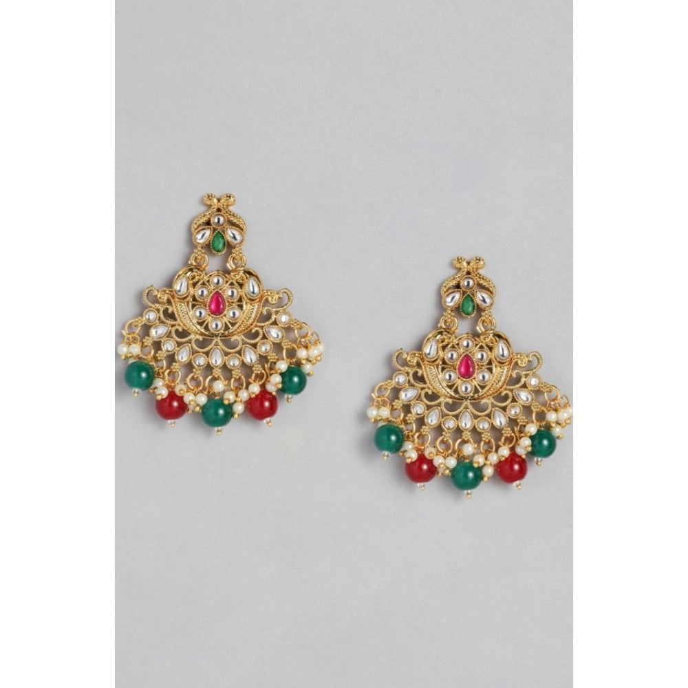 Snuggle Lifestyle Co. Women's Rose Gold Plated Alloy Kundan Earrings &amp; Mangtikka (Red &amp; Green)