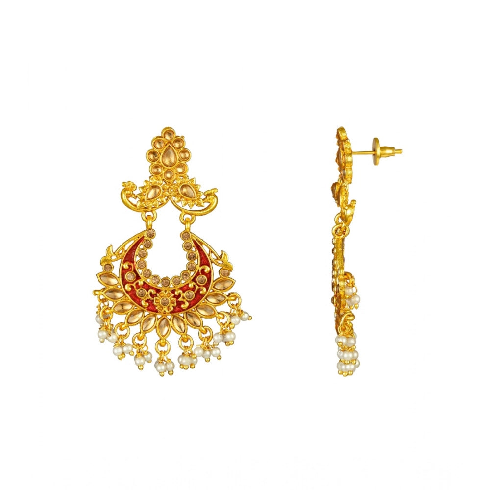Snuggle Lifestyle Co. Women's Rose Gold Plated Alloy Kundan Earrings &amp; Mangtikka (Maroon)