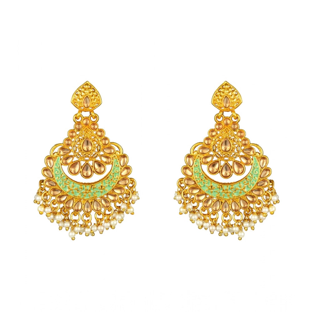 Snuggle Lifestyle Co. Women's Rose Gold Plated Alloy Kundan Earrings &amp; Mangtikka (Green)