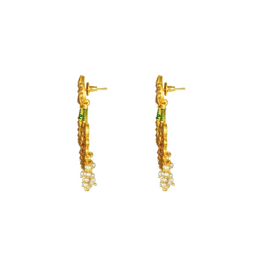 Snuggle Lifestyle Co. Women's Rose Gold Plated Alloy Kundan Earrings &amp; Mangtikka (Red &amp; Green)