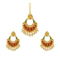 Snuggle Lifestyle Co. Women's Rose Gold Plated Alloy Kundan Earrings &amp; Mangtikka (Red &amp; Green)