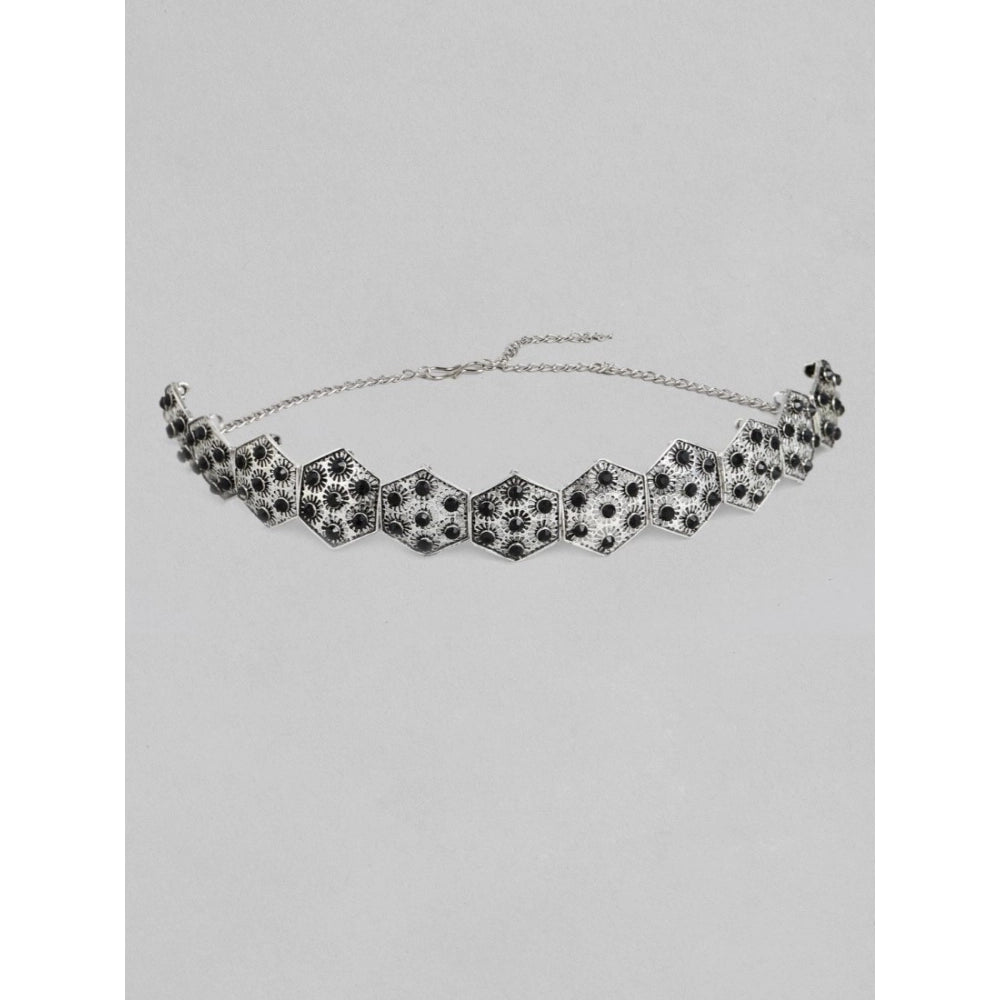 Snuggle Lifestyle Co. Women's Rose Gold Plated Alloy Choker (Silver &amp; Black)