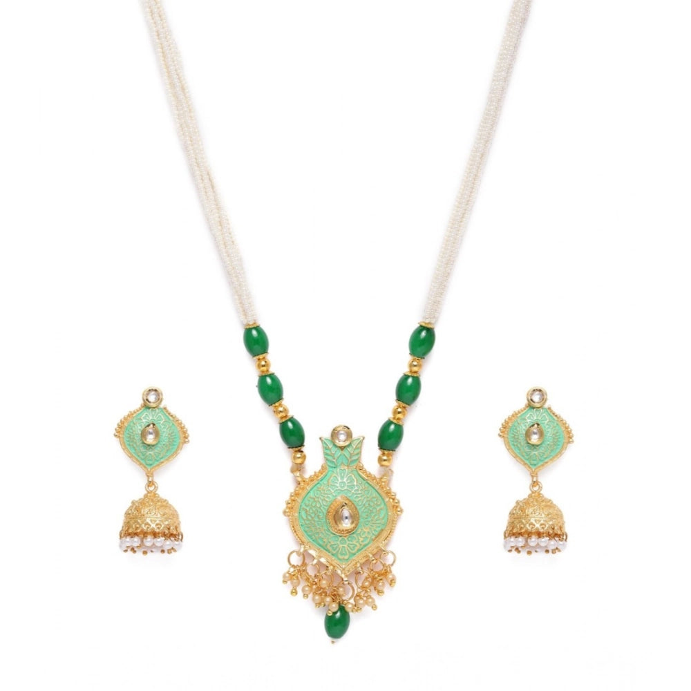 Snuggle Lifestyle Co. Women's Rose Gold Plated Alloy Necklace &amp; Earings Set (Green)