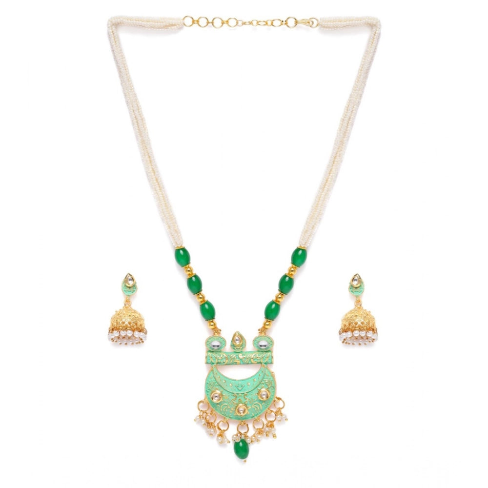 Snuggle Lifestyle Co. Women's Rose Gold Plated Alloy Necklace &amp; Earings Set (Green)