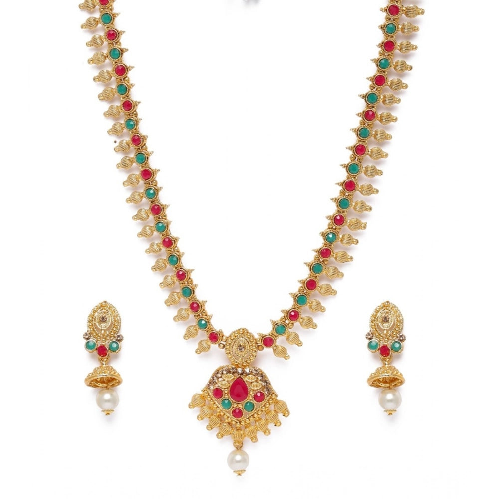 Snuggle Lifestyle Co. Women's Rose Gold Plated Alloy Necklace &amp; Earings Set (Green &amp; Red)