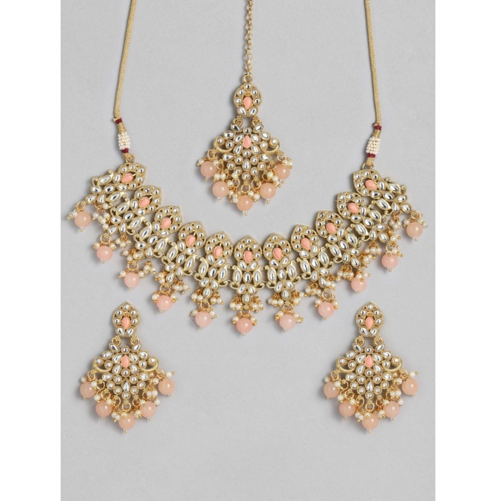Snuggle Lifestyle Co. Women's Rose Gold Plated Alloy Necklace &amp; Earings Set (Pink)