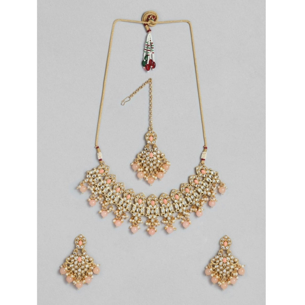 Snuggle Lifestyle Co. Women's Rose Gold Plated Alloy Necklace &amp; Earings Set (Pink)