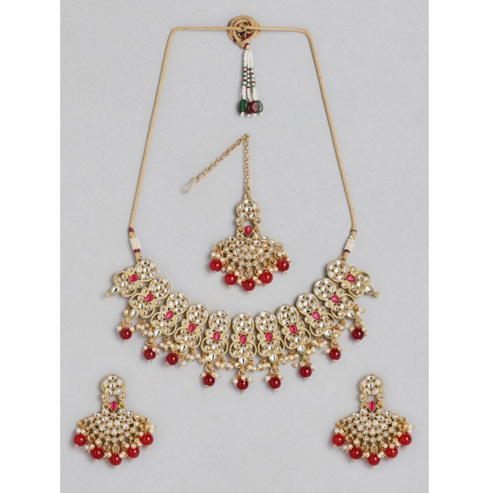 Snuggle Lifestyle Co. Women's Rose Gold Plated Alloy Necklace &amp; Earings Set (Red)