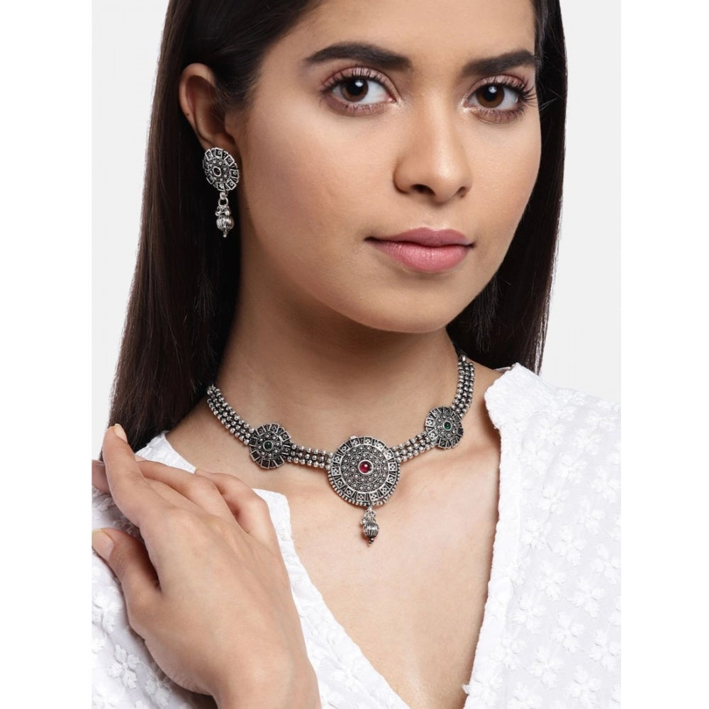 Snuggle Lifestyle Co. Women's Rose Gold Plated Alloy Necklace &amp; Earings Set (Silver)