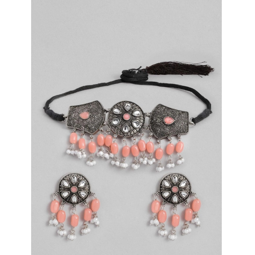 Snuggle Lifestyle Co. Women's Rose Gold Plated Alloy Necklace &amp; Earings Set (Orange)