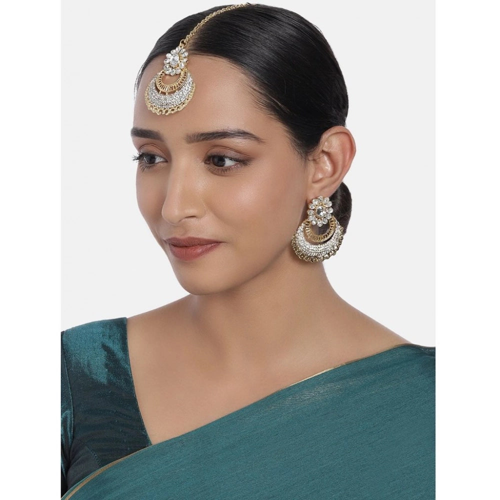 Snuggle Lifestyle Co. Women's Rose Gold Plated Alloy Kundan Earrings &amp; Mangtikka (White)