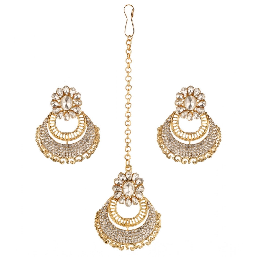 Snuggle Lifestyle Co. Women's Rose Gold Plated Alloy Kundan Earrings &amp; Mangtikka (White)