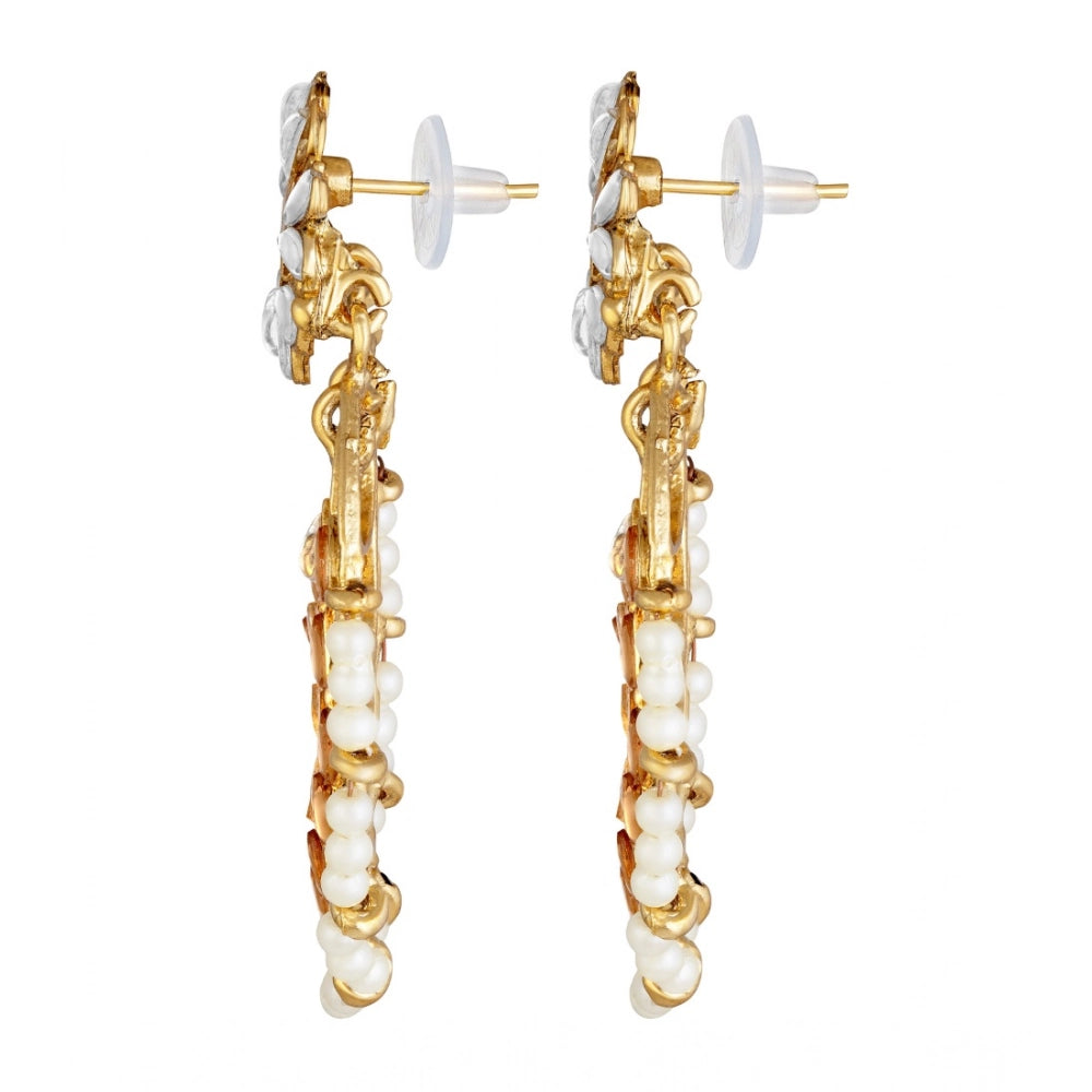 Snuggle Lifestyle Co. Women's Rose Gold Plated Alloy Kundan Earrings &amp; Mangtikka (White &amp; Gold)
