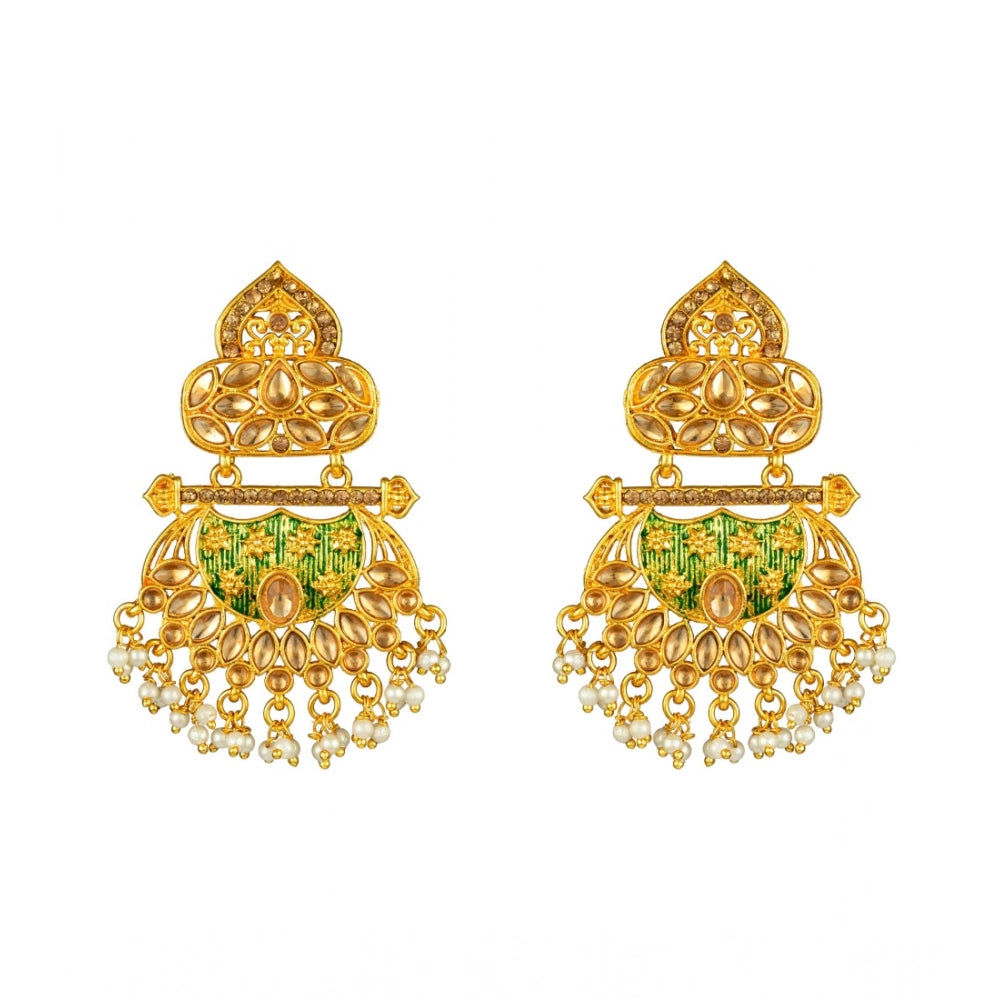 Snuggle Lifestyle Co. Women's Rose Gold Plated Alloy Kundan Earrings &amp; Mangtikka (Green)