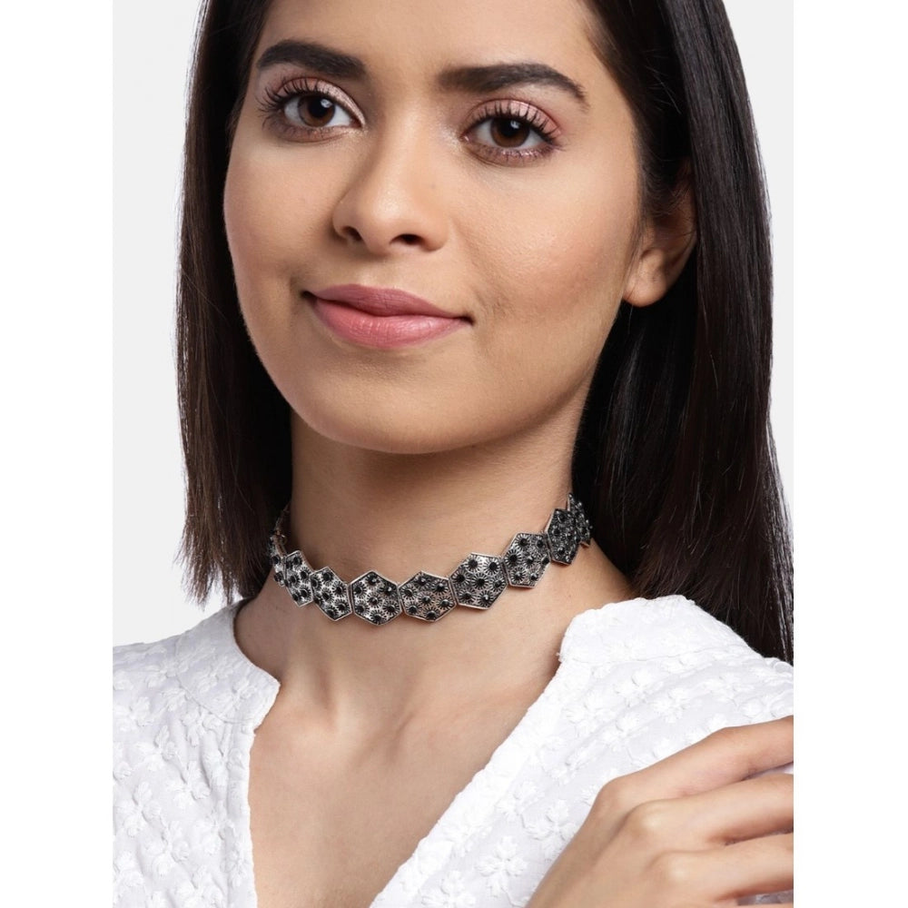 Snuggle Lifestyle Co. Women's Rose Gold Plated Alloy Choker (Silver &amp; Black)