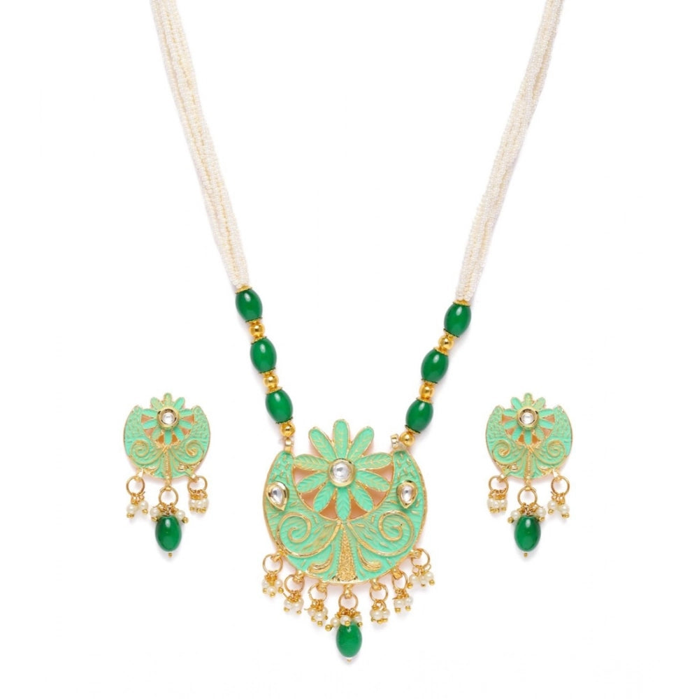 Snuggle Lifestyle Co. Women's Rose Gold Plated Alloy Necklace &amp; Earings Set (Green)