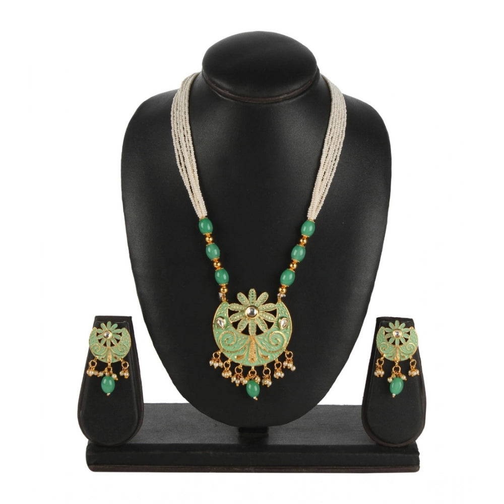 Snuggle Lifestyle Co. Women's Rose Gold Plated Alloy Necklace &amp; Earings Set (Green)