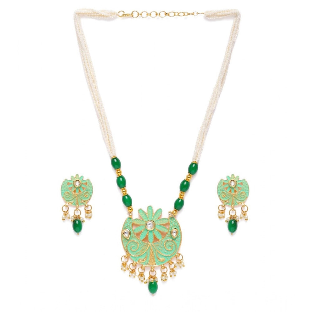 Snuggle Lifestyle Co. Women's Rose Gold Plated Alloy Necklace &amp; Earings Set (Green)