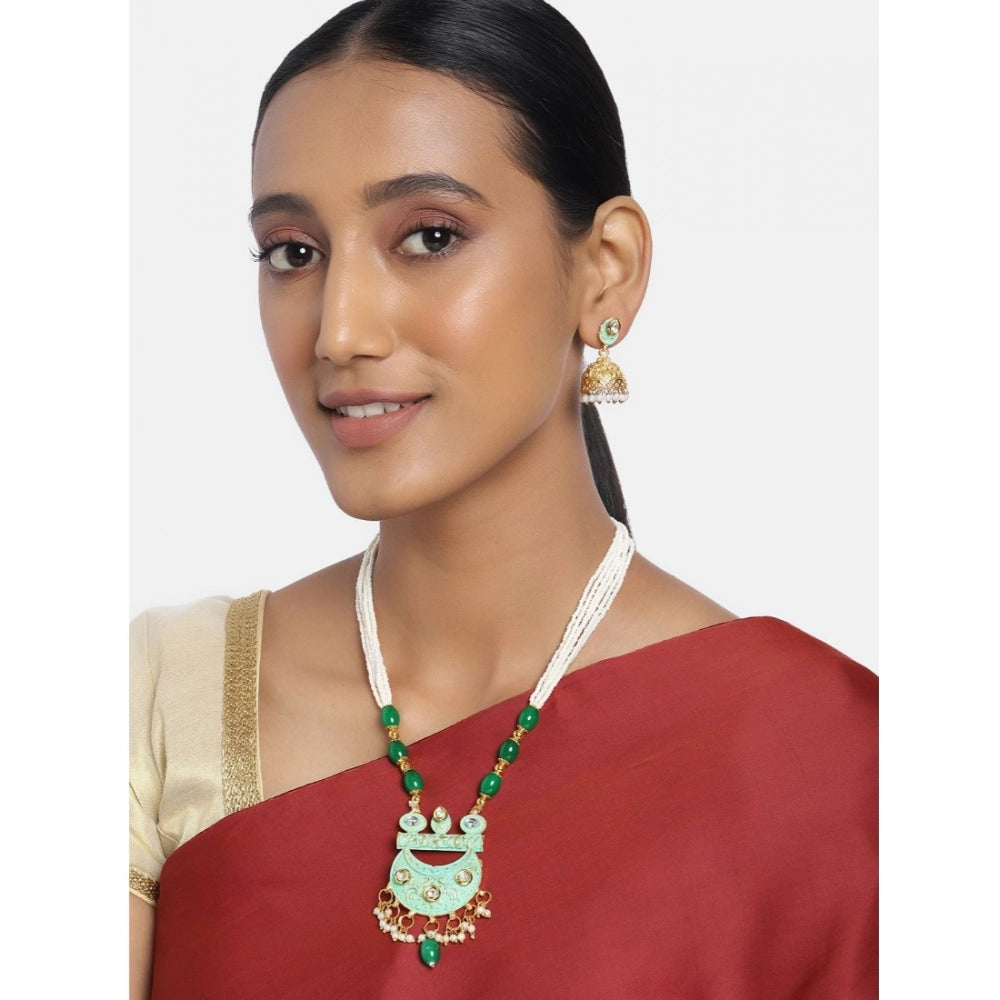 Snuggle Lifestyle Co. Women's Rose Gold Plated Alloy Necklace &amp; Earings Set (Green)