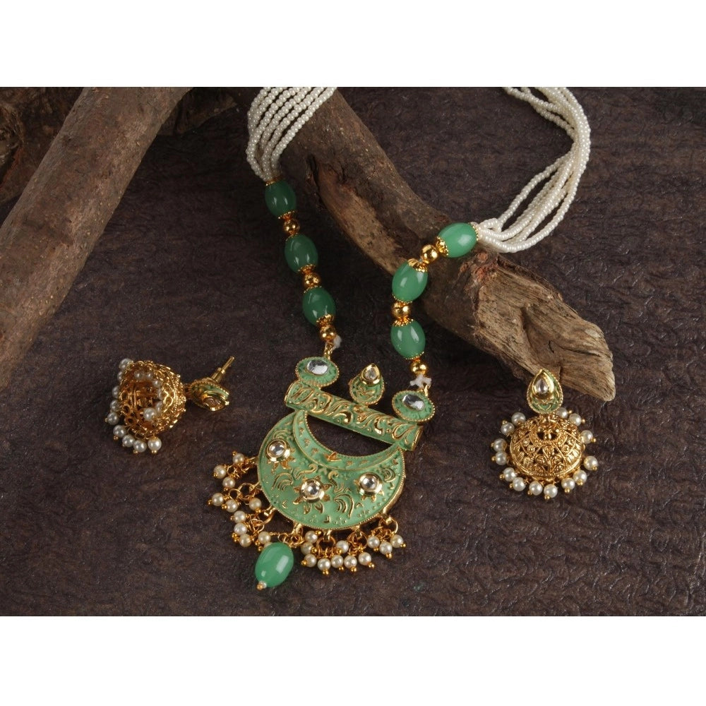 Snuggle Lifestyle Co. Women's Rose Gold Plated Alloy Necklace &amp; Earings Set (Green)
