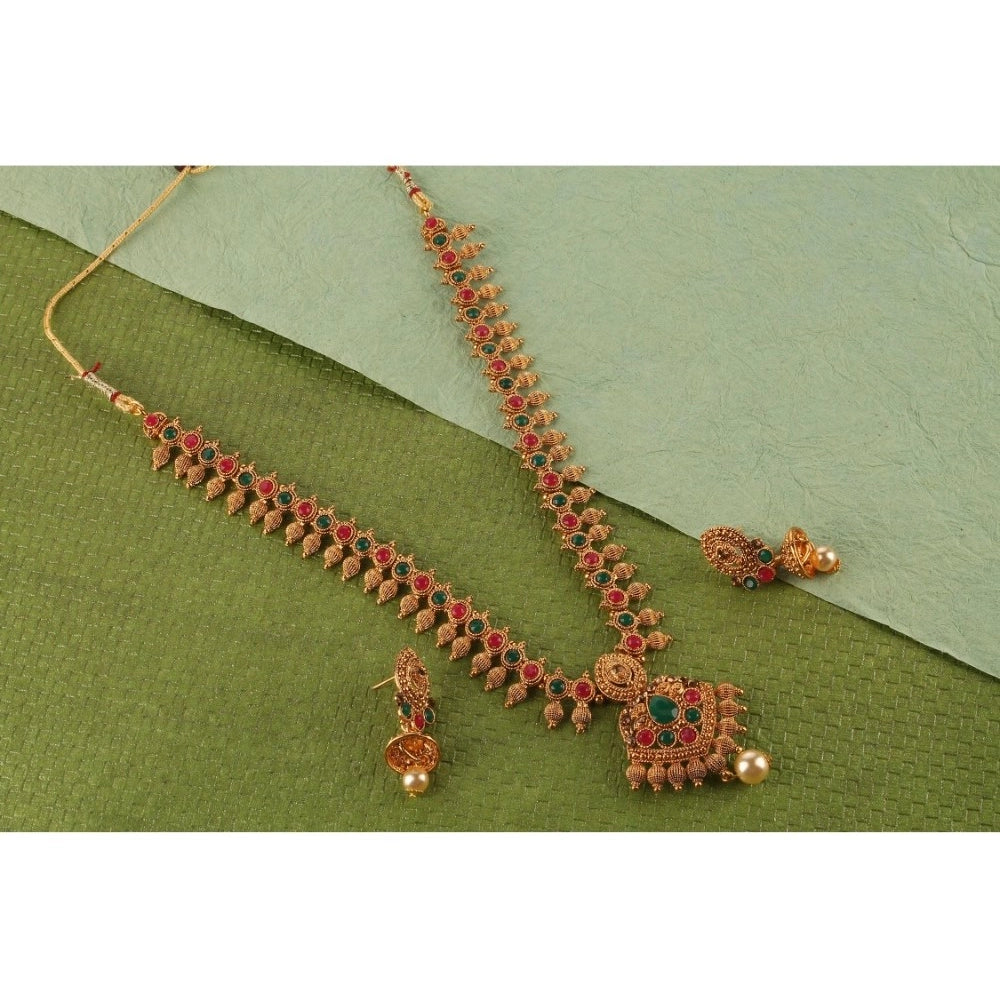 Snuggle Lifestyle Co. Women's Rose Gold Plated Alloy Necklace &amp; Earings Set (Green &amp; Red)