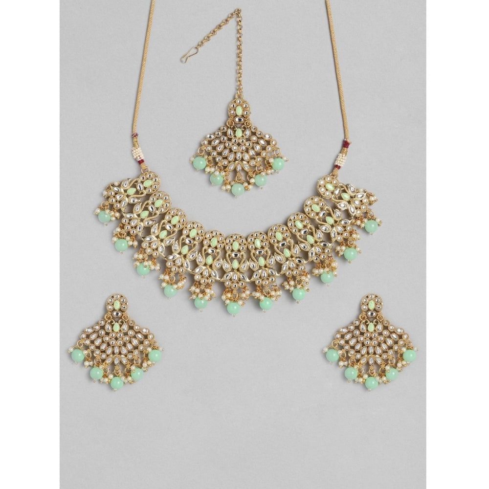 Snuggle Lifestyle Co. Women's Rose Gold Plated Alloy Necklace &amp; Earings Set (Light Green)