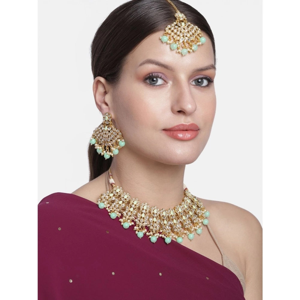 Snuggle Lifestyle Co. Women's Rose Gold Plated Alloy Necklace &amp; Earings Set (Light Green)