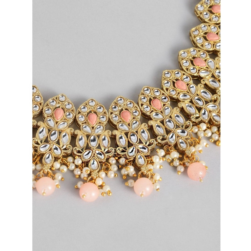 Snuggle Lifestyle Co. Women's Rose Gold Plated Alloy Necklace &amp; Earings Set (Pink)