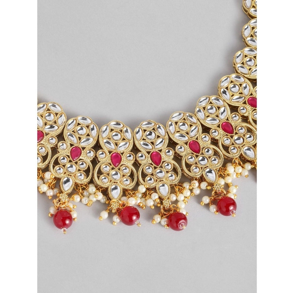 Snuggle Lifestyle Co. Women's Rose Gold Plated Alloy Necklace &amp; Earings Set (Red)