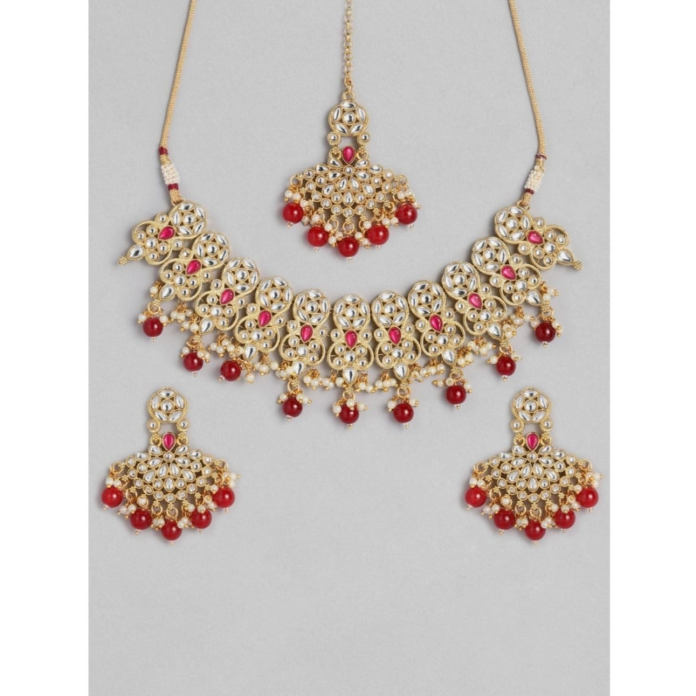 Snuggle Lifestyle Co. Women's Rose Gold Plated Alloy Necklace &amp; Earings Set (Red)