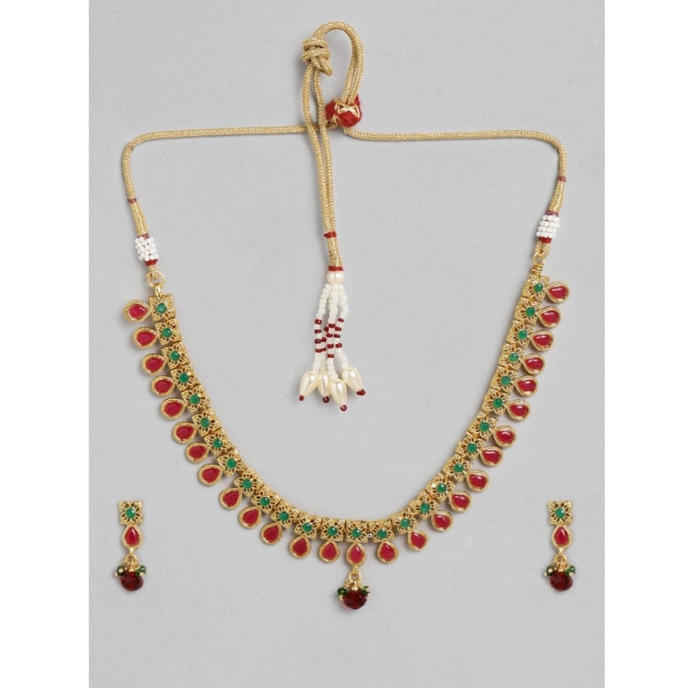 Snuggle Lifestyle Co. Women's Rose Gold Plated Alloy Necklace &amp; Earings Set (Green &amp; Red)