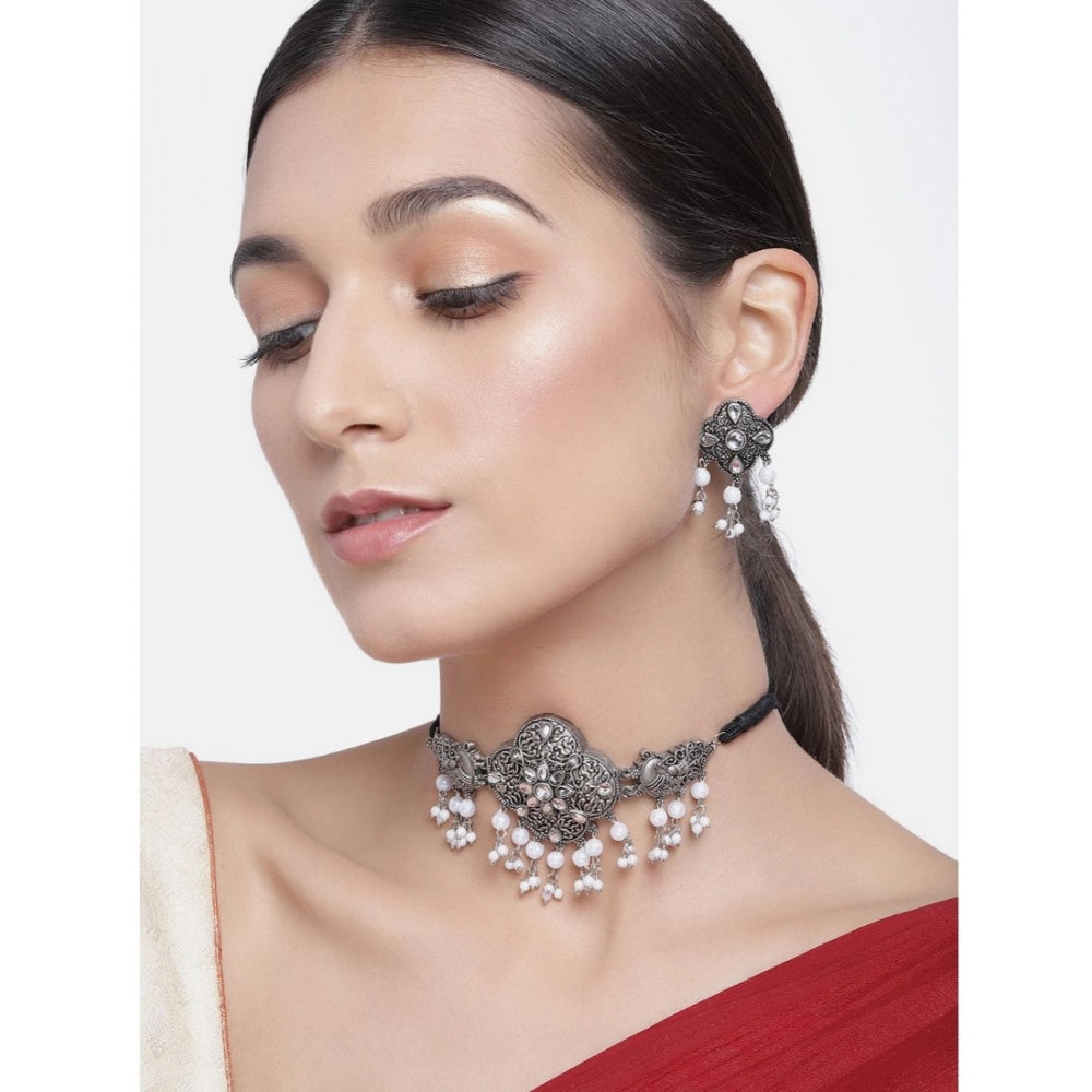 Snuggle Lifestyle Co. Women's Rose Gold Plated Alloy Necklace &amp; Earings Set (Silver &amp; White)