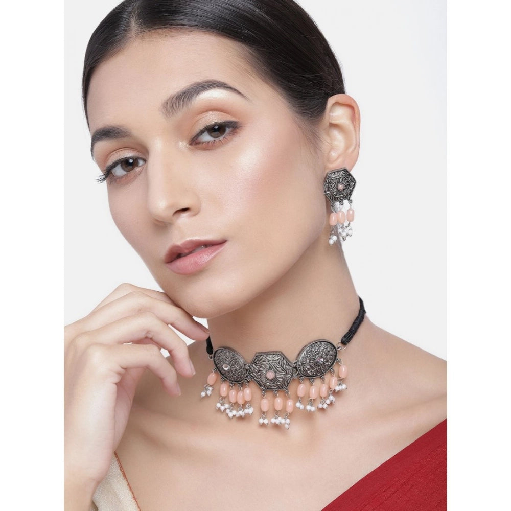 Snuggle Lifestyle Co. Women's Rose Gold Plated Alloy Necklace &amp; Earings Set (Orange)