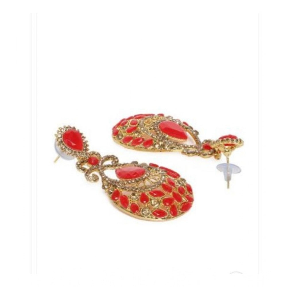Snuggle Lifestyle Co. Women's Rose Gold Plated Alloy Earrings (Gold &amp; Red)