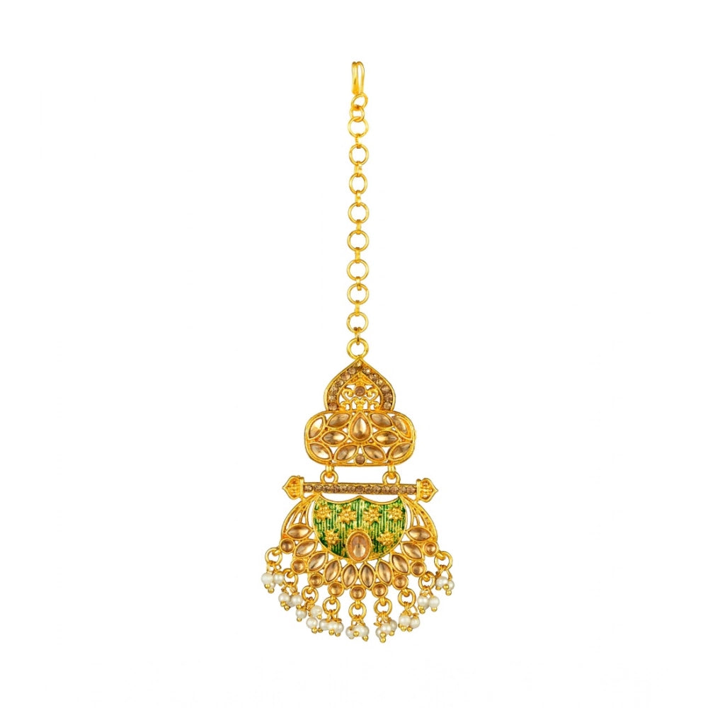 Snuggle Lifestyle Co. Women's Rose Gold Plated Alloy Kundan Earrings &amp; Mangtikka (Green)