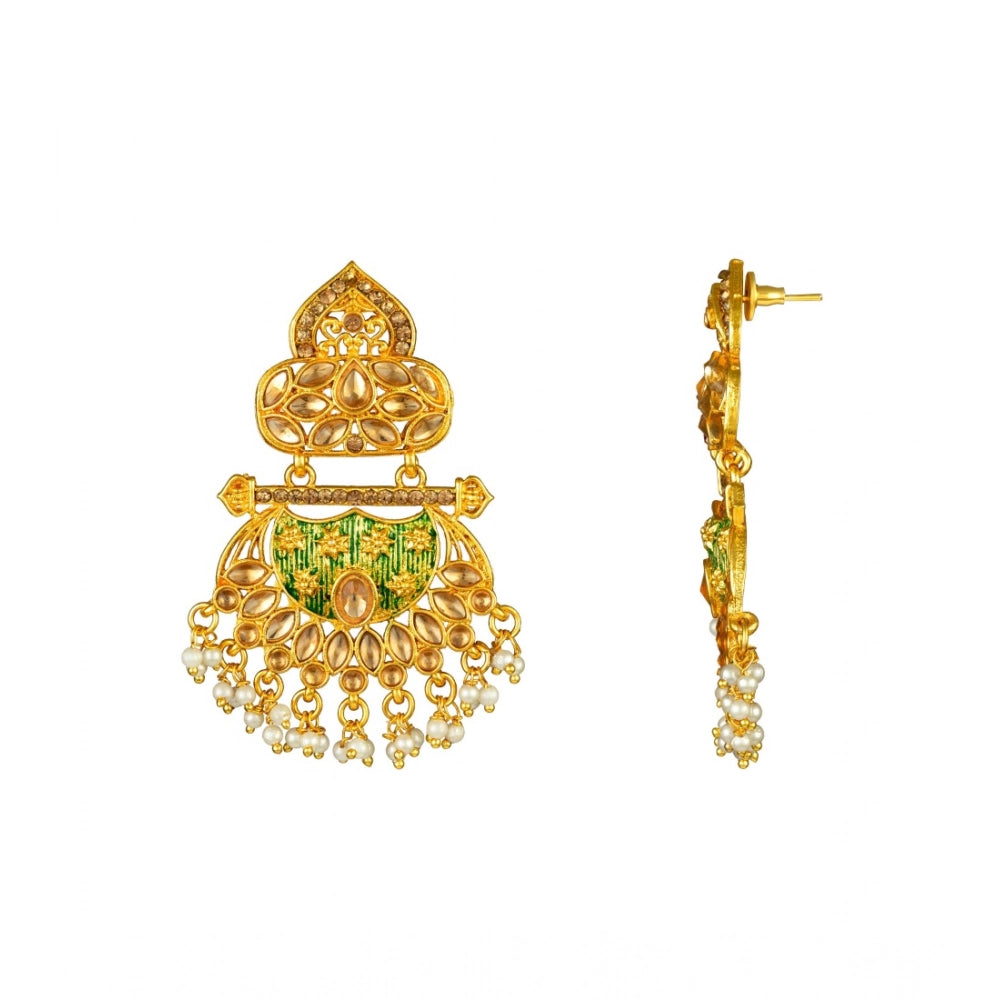 Snuggle Lifestyle Co. Women's Rose Gold Plated Alloy Kundan Earrings &amp; Mangtikka (Green)