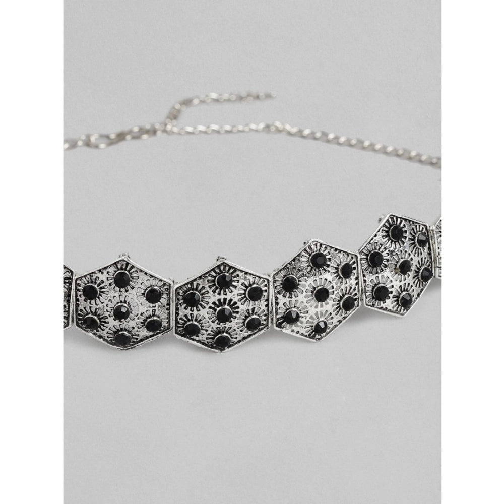 Snuggle Lifestyle Co. Women's Rose Gold Plated Alloy Choker (Silver &amp; Black)