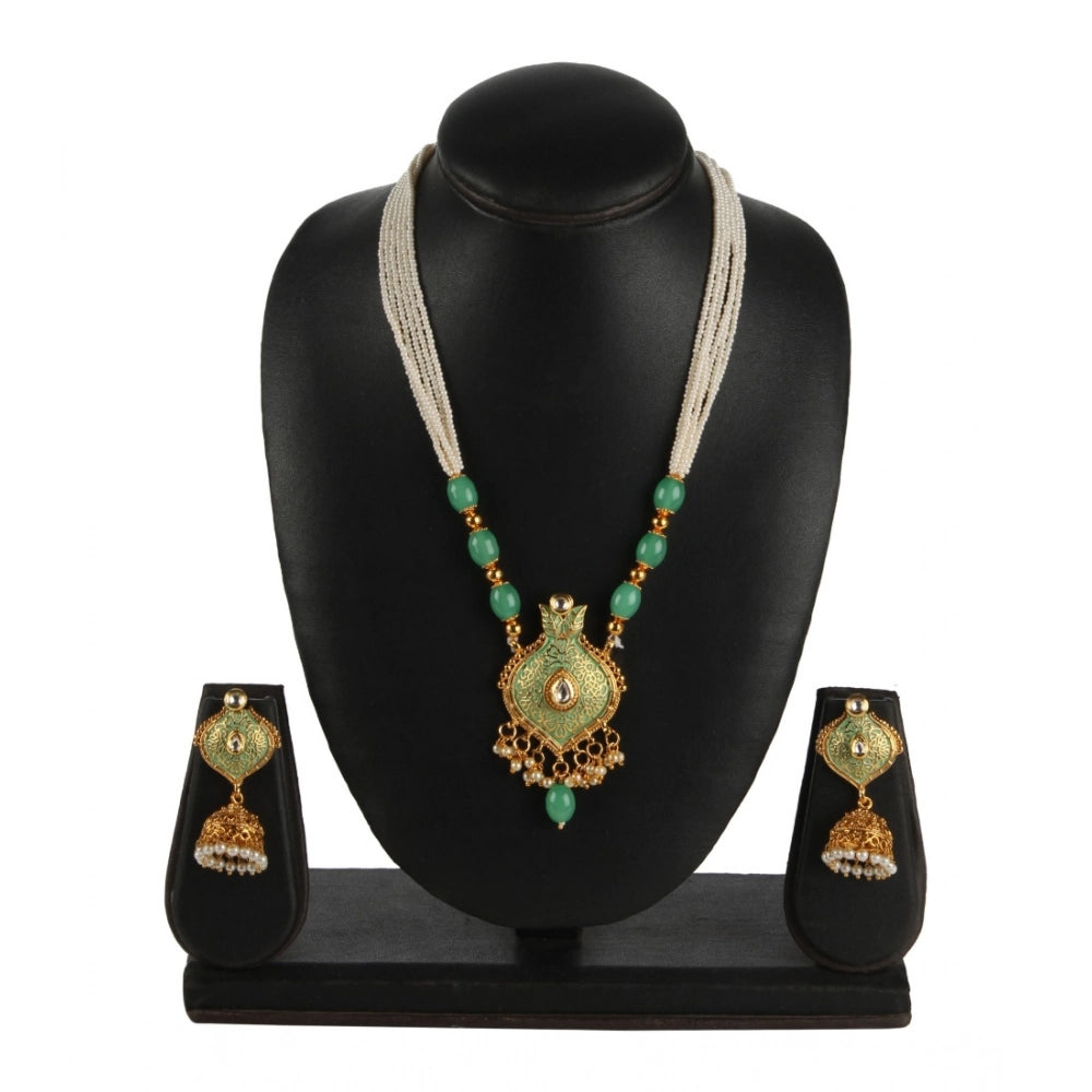 Snuggle Lifestyle Co. Women's Rose Gold Plated Alloy Necklace &amp; Earings Set (Green)