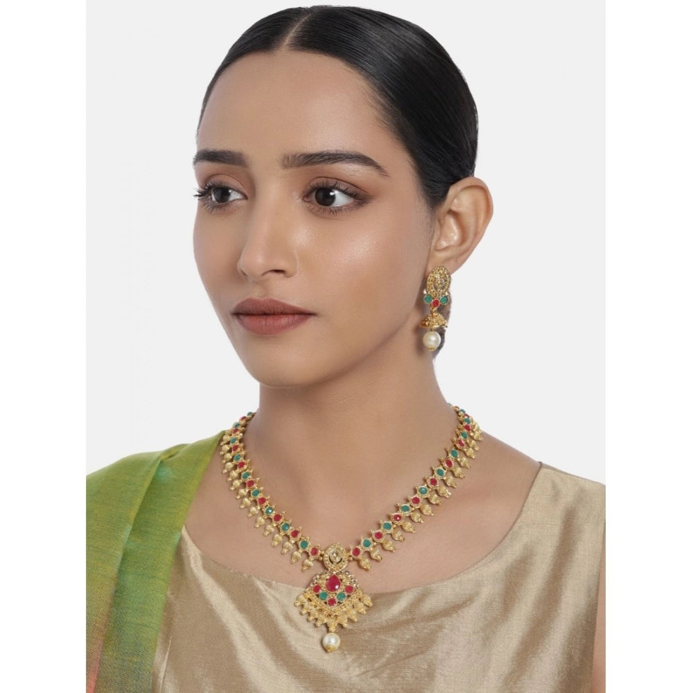 Snuggle Lifestyle Co. Women's Rose Gold Plated Alloy Necklace &amp; Earings Set (Green &amp; Red)