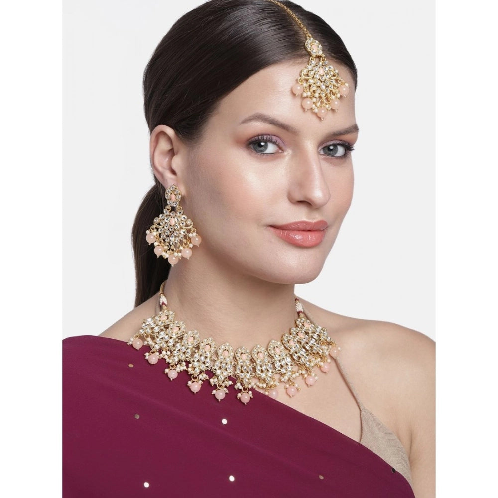 Snuggle Lifestyle Co. Women's Rose Gold Plated Alloy Necklace &amp; Earings Set (Pink)